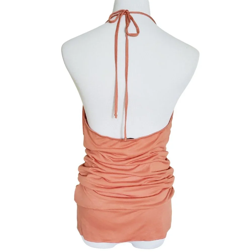 Women's Halter Cowl Neck Ruched Tank Top - Peach - Picture 3 of 6